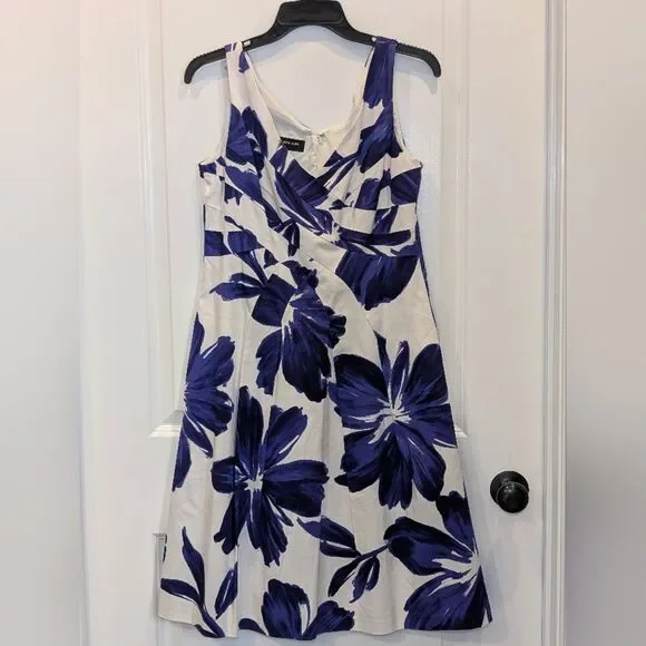 Jones New York Indigo White Floral Dress 6 Wedding Guest Coastal Garden Party - Picture 3 of 6